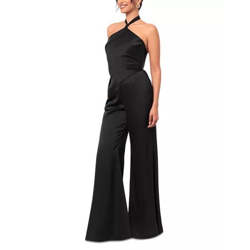Aqua Black Halter Wide Leg Jumpsuit Size 6 NWT Elegant Evening Formal Pantsuit N